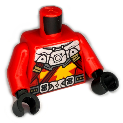 Lego Torso Wetsuit, Light Bluish Gray Panels, Utility Belt print (Kai), Red Arms, Black Hands / Red