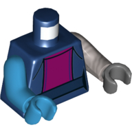 Lego Torso, Odd Arms and Hands, Jumpsuit with Magenta Middle Panel Print (Nebula), Left Flat Silver Arm and Dark Bluish Gray Hand, Right Dark Azure Arm and Hand / Dark Blue