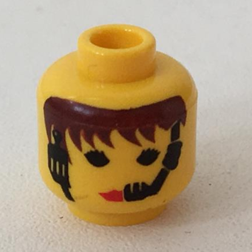Lego Minifig Head, Red Lips and Headset Print [Blocked Open Stud] / Yellow