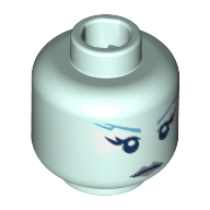 Lego Minifig Head Ice Queen, Female, Jagged Dark Azure Eyebrows, White at Sides of Eyes, Silver Lips Print / Light Aqua