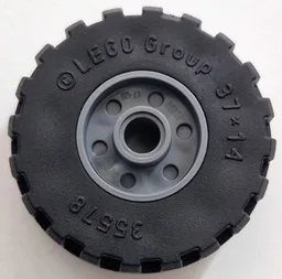Wheel 18mm D. x 14mm with Pin Hole, Fake Bolts and Shallow Spokes with Black Tire 37 x 14 (55981 / 35578) / Dark Bluish Gray