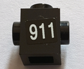 Lego Brick, Modified 1 x 1 with Studs on 2 Sides, Opposite with White '911' Pattern (Sticker) - Set 71016