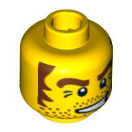 Lego Minifig Head Cowboy, Stubble, Brown Eyebrows and Sideburns, White Pupils Print [Blocked Open Stud] / Yellow