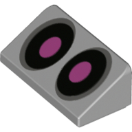 Lego Brick Sloped 30° 1 x 2 x 2/3 with Black Eyes, Bright Pink Pupils print / Light Bluish Gray