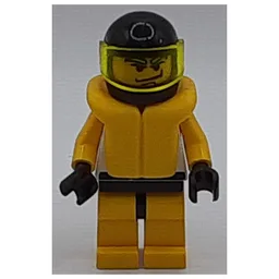 Racer, Yellow and White Outfit with Tiger, Black Helmet with Visor, Yellow Life Vest
