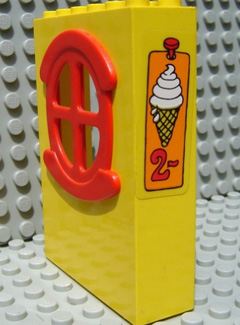 Lego Fabuland Building Wall 2 x 6 x 7 with Round Symmetric Red Window with Ice Cream and No 2 Pattern (Sticker) - Set 3681