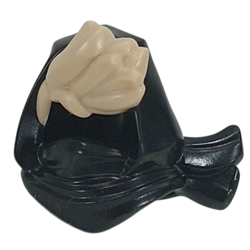 Lego Hood with Hair Short Tan pattern / Black