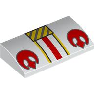 Lego Brick Curved 2 x 4 x 2/3 No Studs with Yellow/Red/Silver Strips, Red Rebel Symbol print / White