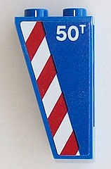 Lego Slope, Inverted 75 2 x 1 x 3 with '50T' and Red and White Danger Stripes Pattern Model Right Side (Sticker) - Set 60098