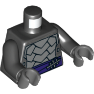 Lego Torso Armor with Dark Purple Belt with Silver Clasp, Dark Bluish Gray Trim Print, Black Arms, Dark Bluish Gray Hands / Black