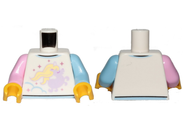 Lego Torso Shirt, Lavender Unicorn Pattern / Bright Light Blue Arm Left / Bright Pink Arm Right / Yellow Hands