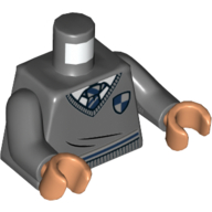 Lego Torso V-Neck Sweater with Blue and Silver Ravenclaw Crest and Tie Print, Dark Bluish Gray Arms, Nougat Hands / Dark Bluish Gray