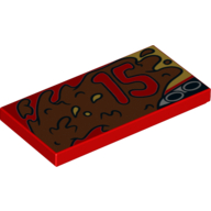 Lego Tile 2 x 4 with '15' on Right side of Mud Print / Red