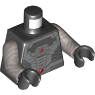 Lego Torso Silver Armor with 2 Red Dots Print (Cyborg), Flat Silver Arms, Black Hands / Black