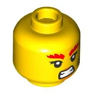 Minifig Head Wyldfyre, Red Eyebrows, Scar, Angry Teeth Print / Yellow