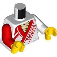 Lego Torso, Odd Arms, Ninja Robe, Red Trim print, Left White Arm, Right Red Arm, Yellow Hands / White