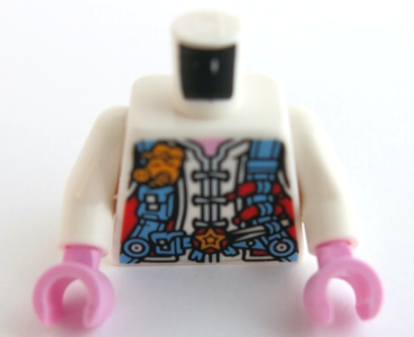 Lego Torso Chef's Jacket with Medium Blue Utility Belt with Star and Harness with Sausages and Pig Heads Pattern / White Arms / Bright Pink Hands