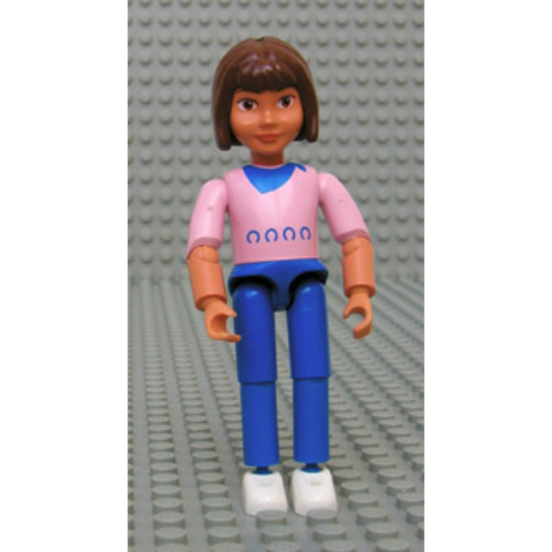 Lego Belville Figure Articulated Elbows, Child, Female, Brown Hair, Blue Pants, Horseshoe Shirt Print / Nougat
