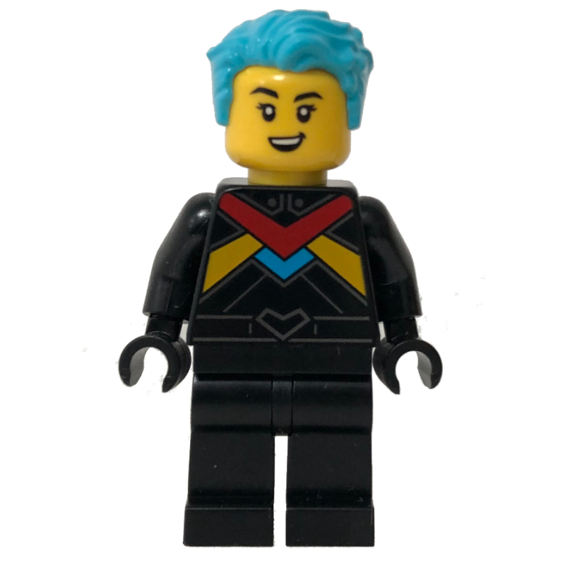 Lego Race Driver - Black Torso, Black Legs, Medium Azure Hair