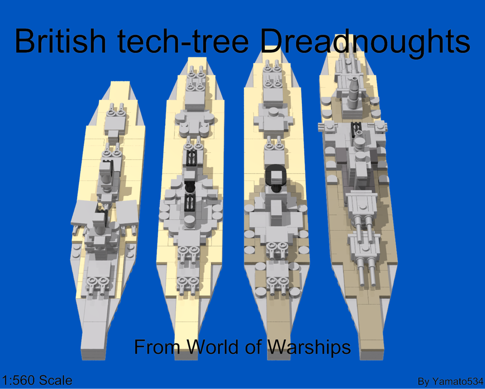Lego 1:560 scale British tech-tree Dreadnoughts