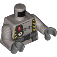 Lego Torso Safety Suit, Belt, Yellow and Black Straps/Suspenders, Geiger Counter/Gauge Print, Flat Silver Arms, Dark Bluish Gray Hands / Flat Silver