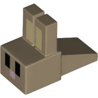 Animal Body Part, Rabbit Head Blocky with Black Eyes and Pink Nose Print / Dark Tan