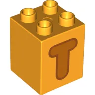 Duplo Brick 2 x 2 x 2 with Orange 'T' Print / Bright Light Orange