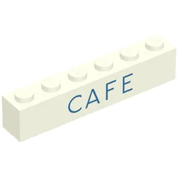 Brick 1 x 6 with 'CAFE' Thin Blue Print / White
