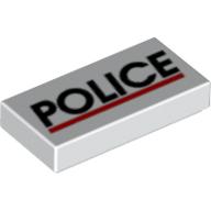 Lego Tile 1 x 2 with Black "POLICE" and Red Line Print