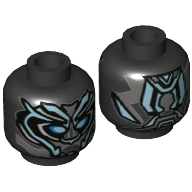 Lego Minifig Head Black Panther, Armor, Blue Eyes, Metallic Blue Panels Print / Black
