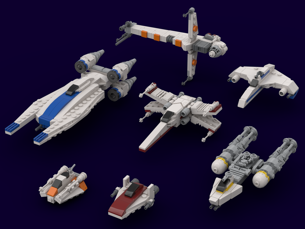Lego Rebel Fleet - X/Y/A/B/U/E-Wing and Snowspeeder (1:125 scale)
