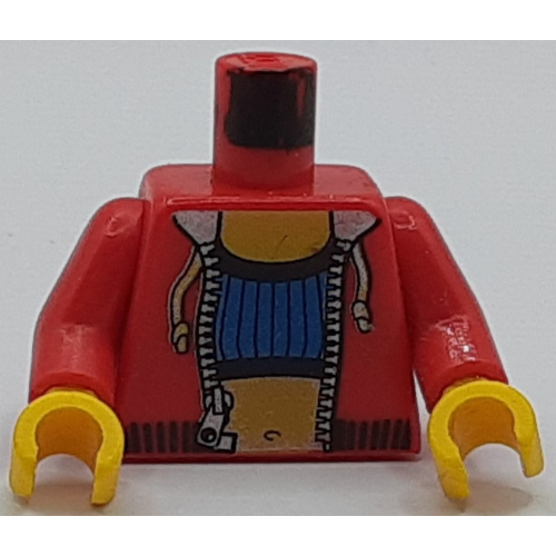 Lego Torso Tube Top and Navel / Plain Back Print, Red Arms, Yellow Hands / Red