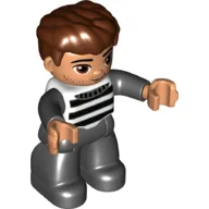 Duplo Figure with Thick Hair Combed Forward, with Black and White Stripes, Prison Shirt Print / White