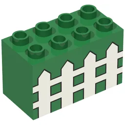 Duplo Brick 2 x 4 x 2 with Fence Print / Green