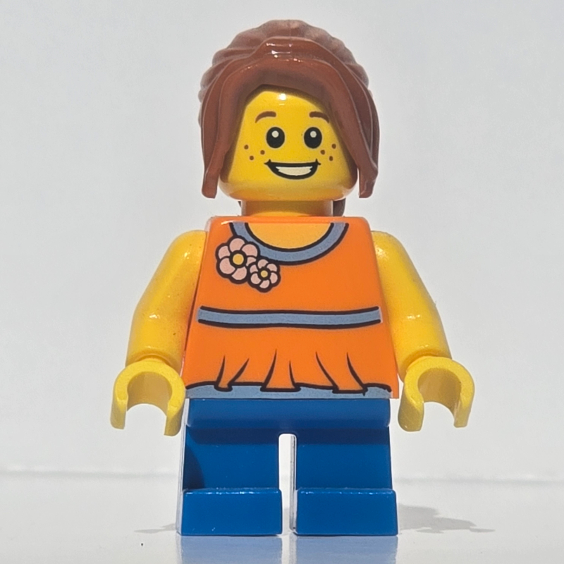 Lego Kid - Orange Torso, Blue Legs, Dark Orange Hair