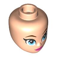 Lego Minidoll Head, Dark Brown Eyebrows, Bright Light Blue, Dark Pink Lips, Closed Mouth / Light Nougat