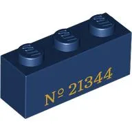 Brick 1 x 3 with Gold 'No (№) 21344' Print / Dark Blue