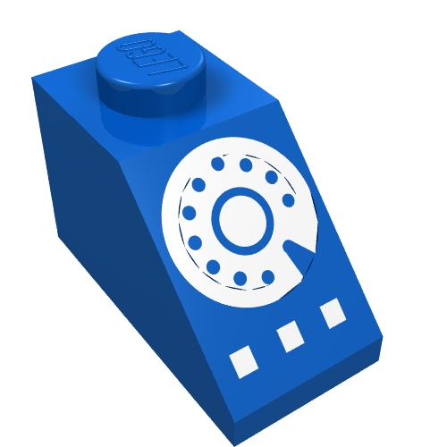 Lego Brick Sloped 45° 2 x 1 with Bottom pin, with White Rotary Dial Print / Blue