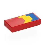 Tile 1 x 2 with Blue, Yellow Shapes Print / Red