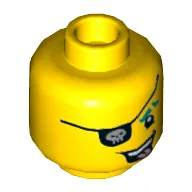 Minifig Head Punk Pirate, Dark Turquoise Eyebrow, Eyepatch with Skull, Open Mouth with Tongue Sticking Out Print / Yellow