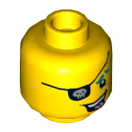 Lego Minifig Head Punk Pirate, Dark Turquoise Eyebrow, Eyepatch with Skull, Open Mouth with Tongue Sticking Out Print / Yellow