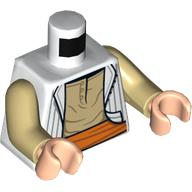 Lego Torso, White Jacket, Tan Shirt, Orange Belt print, Tan Arms, Light Nougat Arms / White