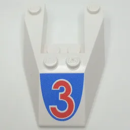 Brick Wedged, Sloped 6 x 4 Cutout, No Stud Notches with Red '3' Print / White