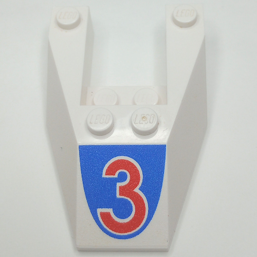 Lego Brick Wedged, Sloped 6 x 4 Cutout, No Stud Notches with Red '3' Print