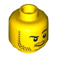 Minifig Head, Beard Stubble, Raised Eyebrow, White Pupils, Y-shaped Goatee [Hollow Stud] / Yellow