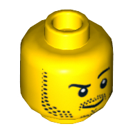 Lego Minifig Head, Beard Stubble, Raised Eyebrow, White Pupils, Y-shaped Goatee [Hollow Stud] / Yellow