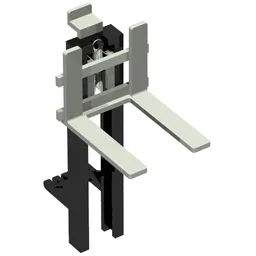 Forklift Mast and Carriage, Wide 1 x 2 Hinge Plate and Light Gray Wide Forks [Complete Assembly] / Black