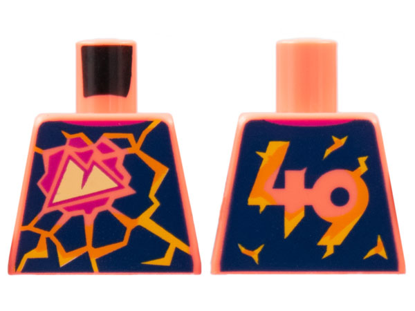 Lego Torso Lego Sport Mountains Logo, Orange Lava Cracks in Black Rock, '49' on Back Pattern