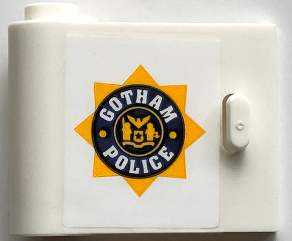 Lego Door 1 x 3 x 2 Left - Open Between Top and Bottom Hinge with 'GOTHAM POLICE' Star Badge Logo Pattern (Sticker) - Set 70912