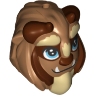 Lego Mask Beast with Reddish Brown Horns, Blue Eyes, Fangs and Tan Beard, Large Pupils Print / Medium Nougat